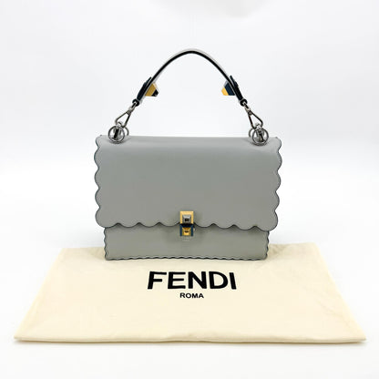 Fendi Kan I Leather, Gray, Leather, Handbag