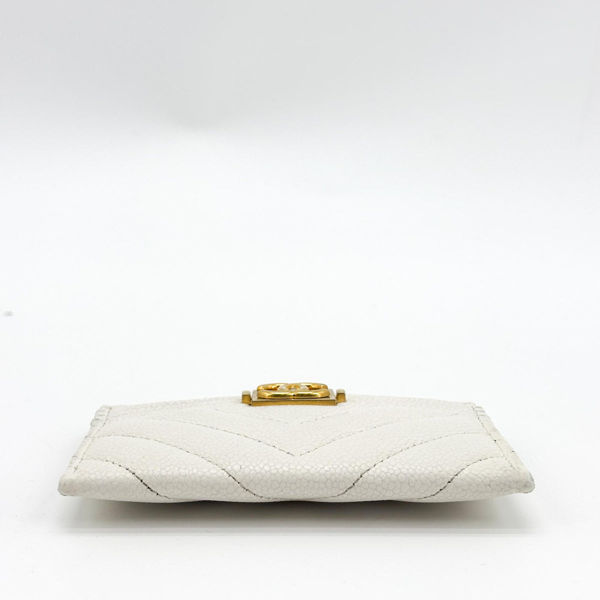 Chanel Boy Card Holder Chevron Caviar, White, Leather, Card Holder