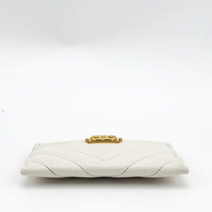 Chanel Boy Card Holder Chevron Caviar, White, Leather, Card Holder