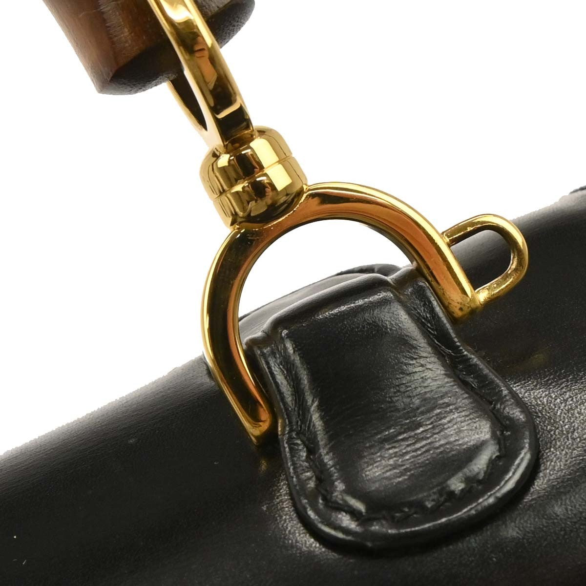 Gucci Vintage Convertible Bamboo Top Handle Leather, Black, Leather, Handbag