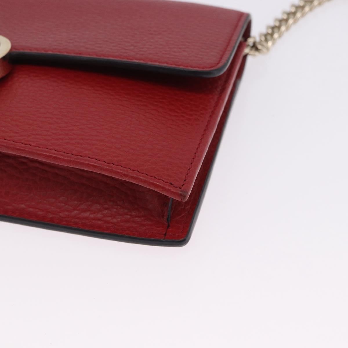 Gucci Interlocking Wallet on Chain Leather, Red, Leather, Shoulder Bag