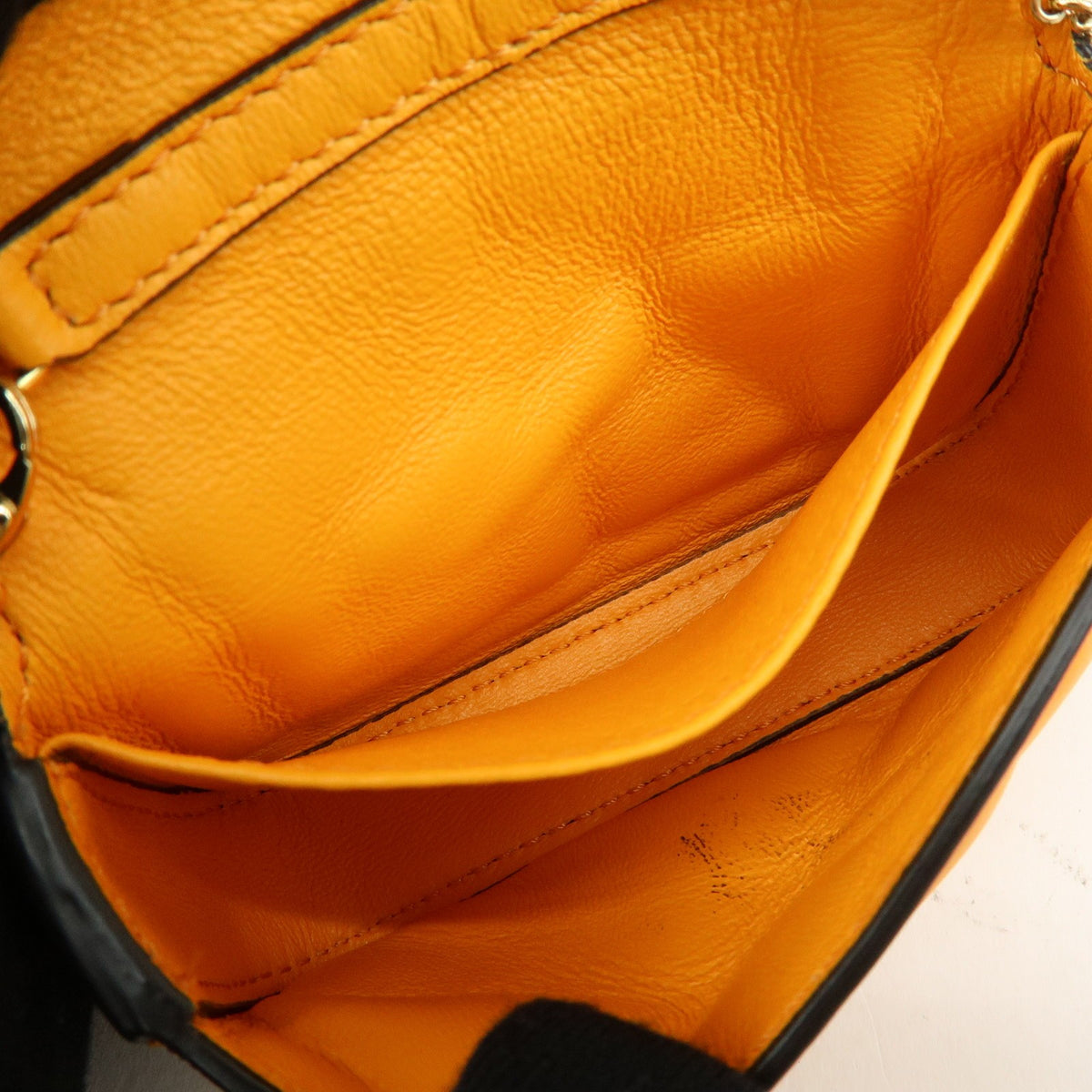 Fendi Chain Baguette Charm Zucca Embossed Leather, Orange, Leather, Handbag