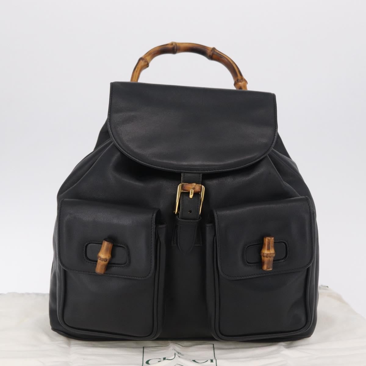 Gucci Vintage Bamboo Leather, Black, Leather, Backpack