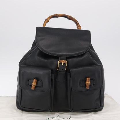 Gucci Vintage Bamboo Leather, Black, Leather, Backpack