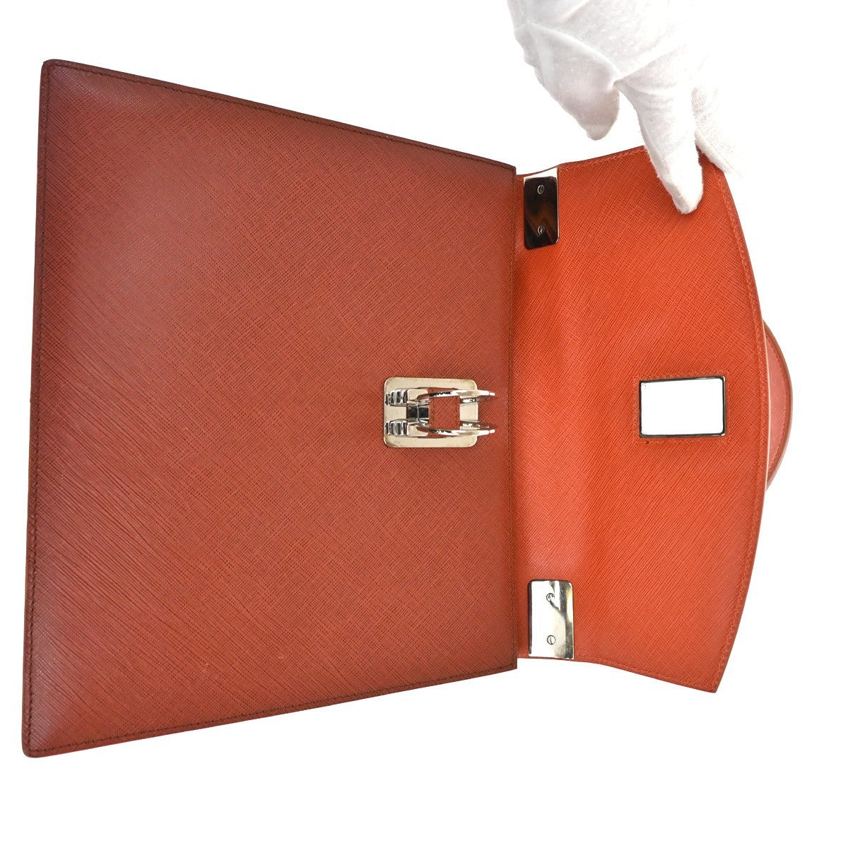 Salvatore Ferragamo Double Gancini Top Handle Saffiano Leather, Brown, Leather, Handbag
