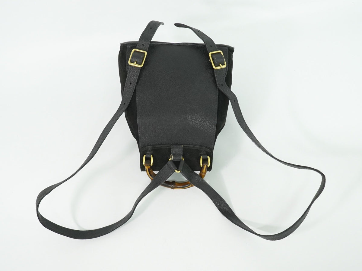 Gucci Vintage Bamboo Suede, Black, Suede, Backpack