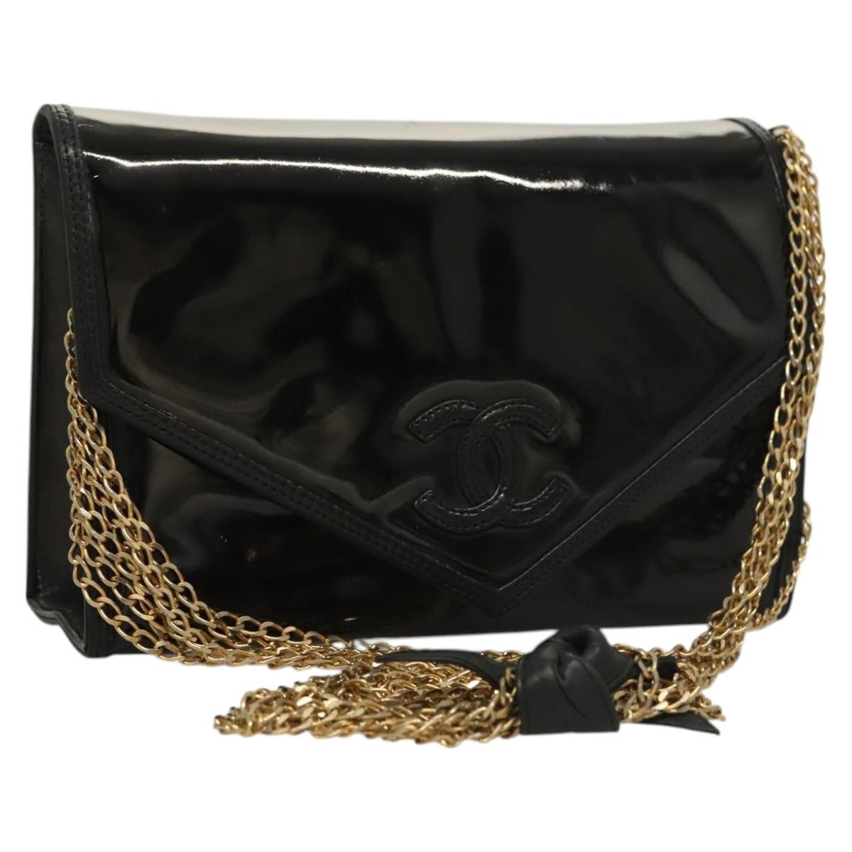 Chanel CC Envelope Flap Patent Leather, Black, Patent Leather, Clutch