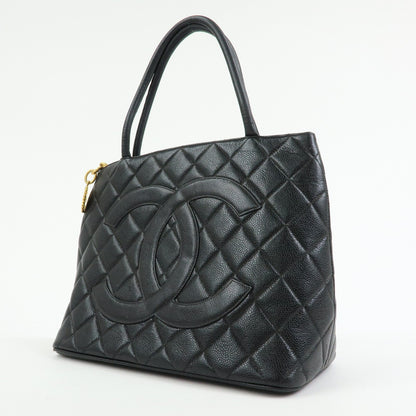 Chanel Medallion Quilted Caviar, Black, Leather, Tote Bag