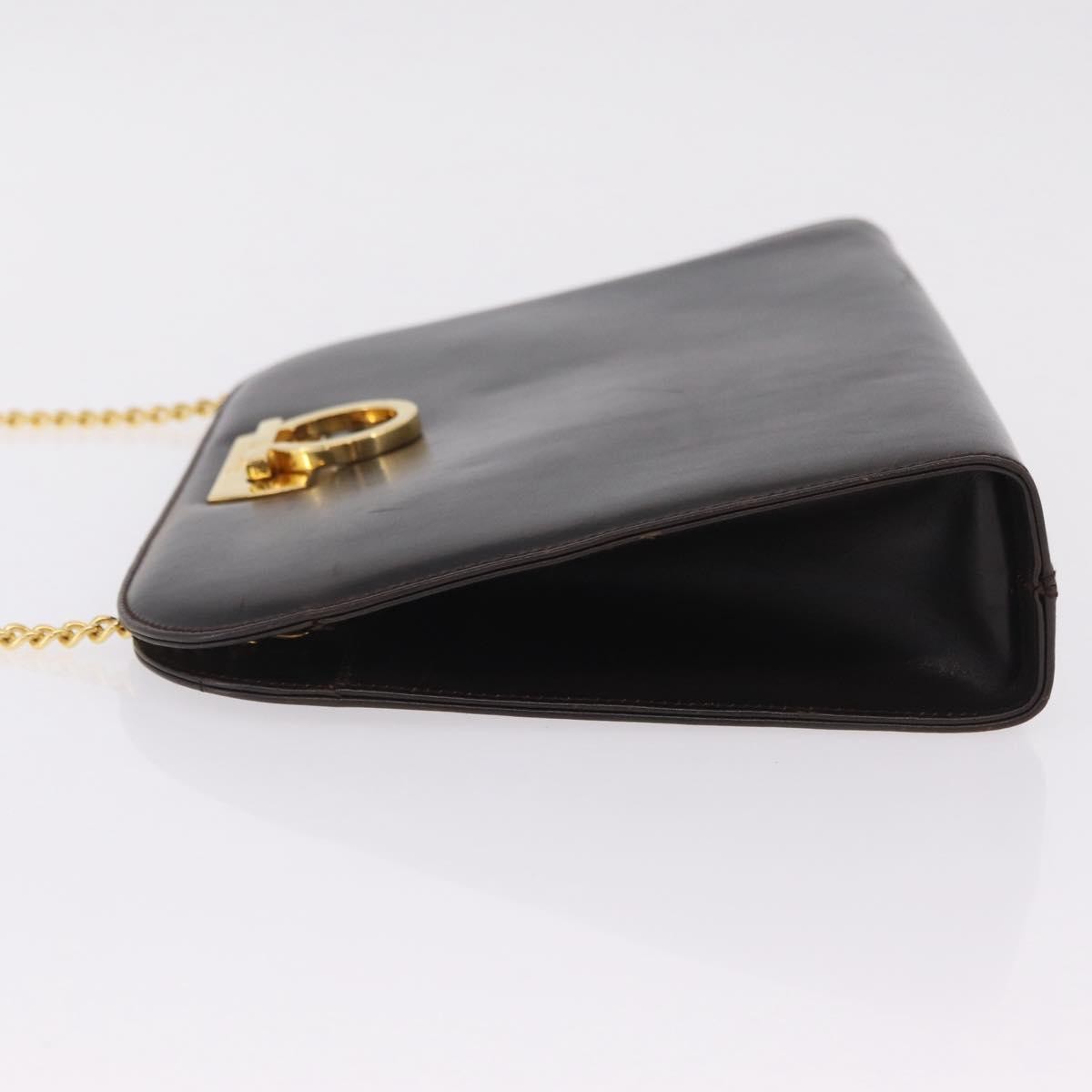 Salvatore Ferragamo Vintage Gancini Chain Leather, Brown, Leather, Shoulder Bag