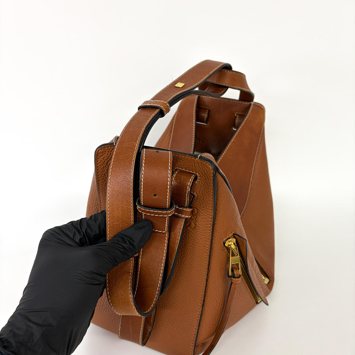 Loewe Hammock Leather, Brown, Leather, Handbag