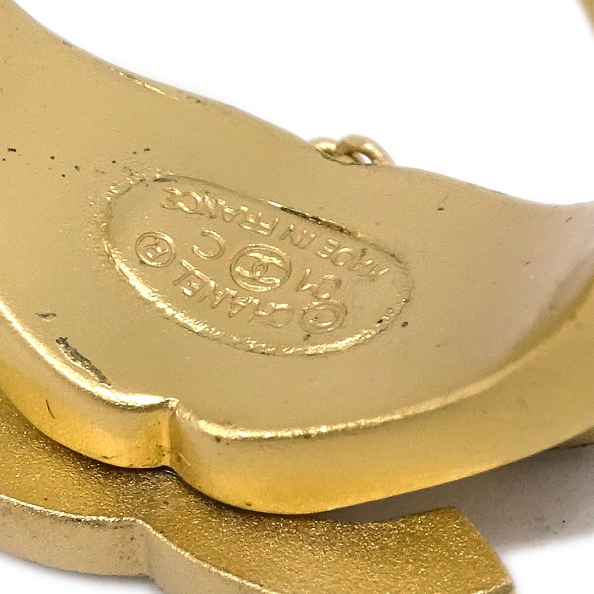 Chanel Logo Bangle with Chain Attached CC Metal with Crystal, Gold, Gold Plated, Bracelet