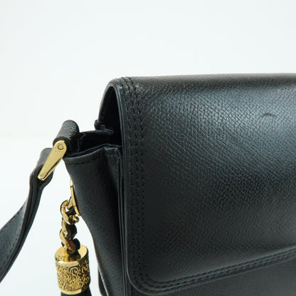 Valentino Garavani VLogo Flap Leather, Black, Leather, Shoulder Bag