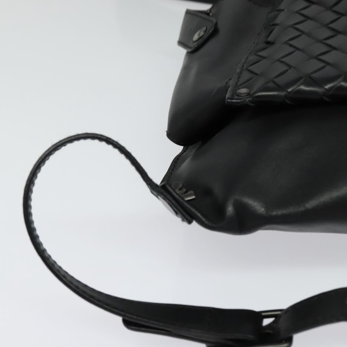 Bottega Veneta Utility Waist Leather with Intrecciato, Black, Leather, Shoulder Bag