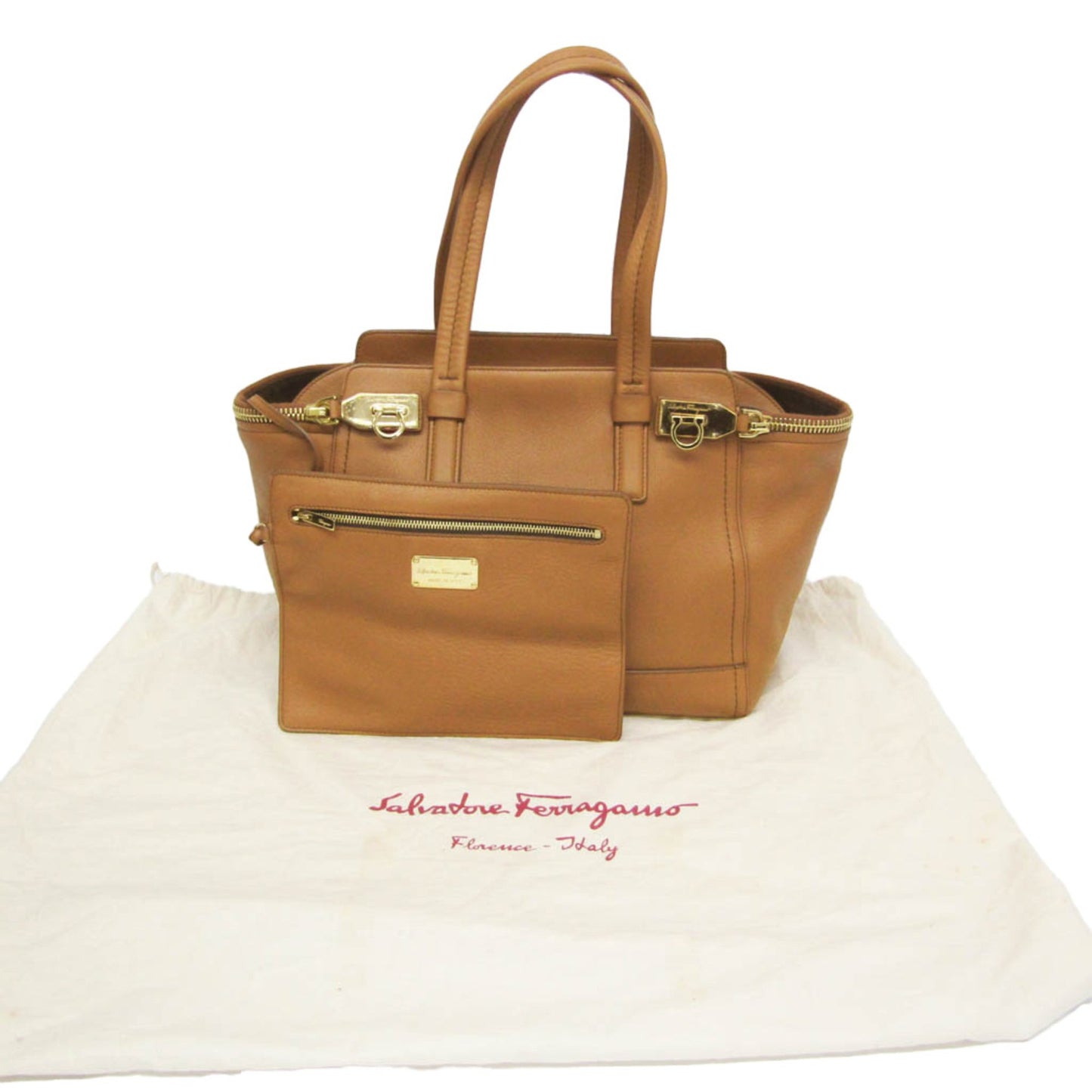 Salvatore Ferragamo Gancini, Brown, Leather, tote