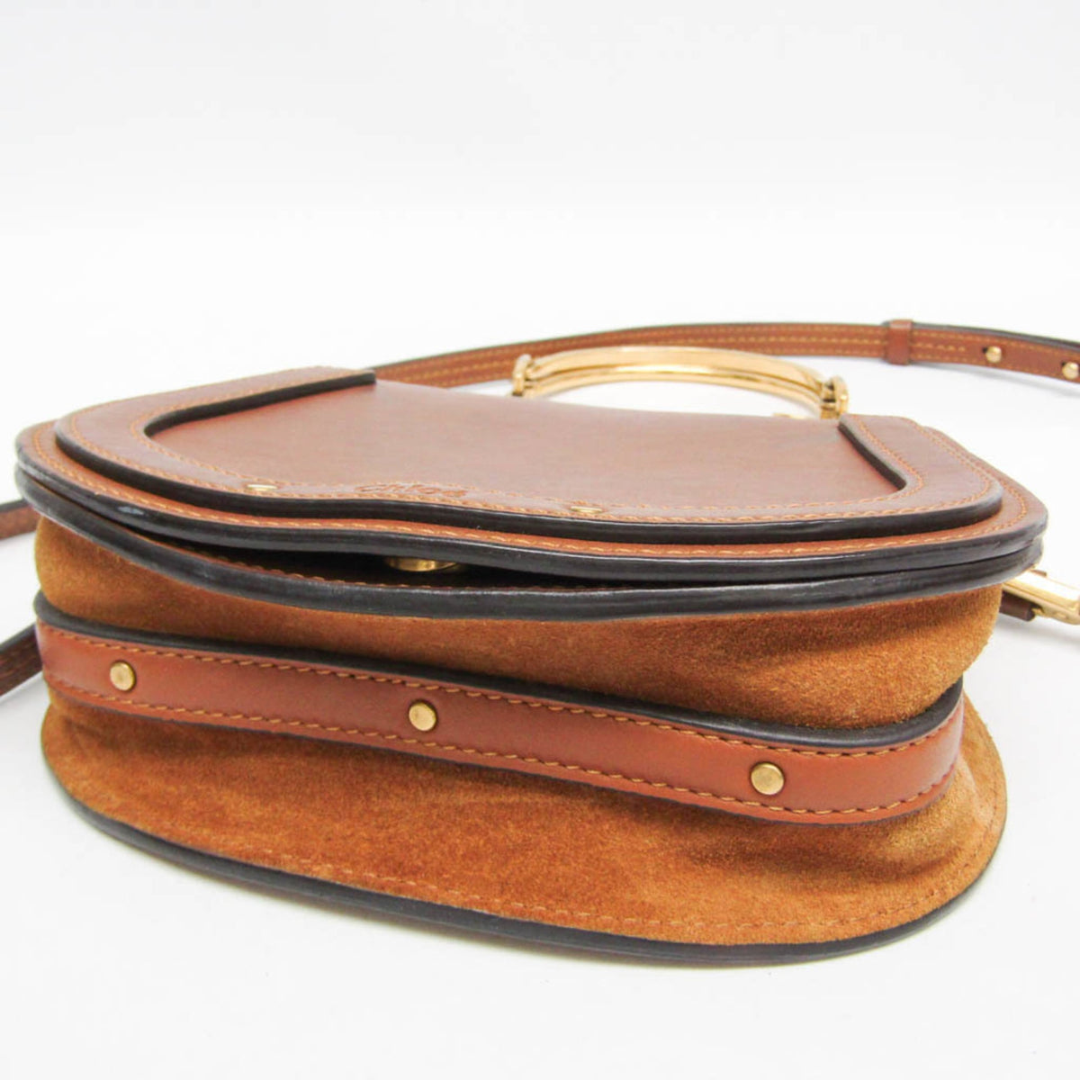 Chloe Nile Studded Suede and Leather, Brown, Leather, Crossbody Bag