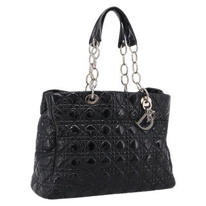 Christian Dior Soft Chain Cannage Quilt Patent, Black, Patent Leather, Tote Bag
