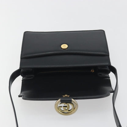 Gucci GG Ring Leather, Black, Leather, Shoulder Bag