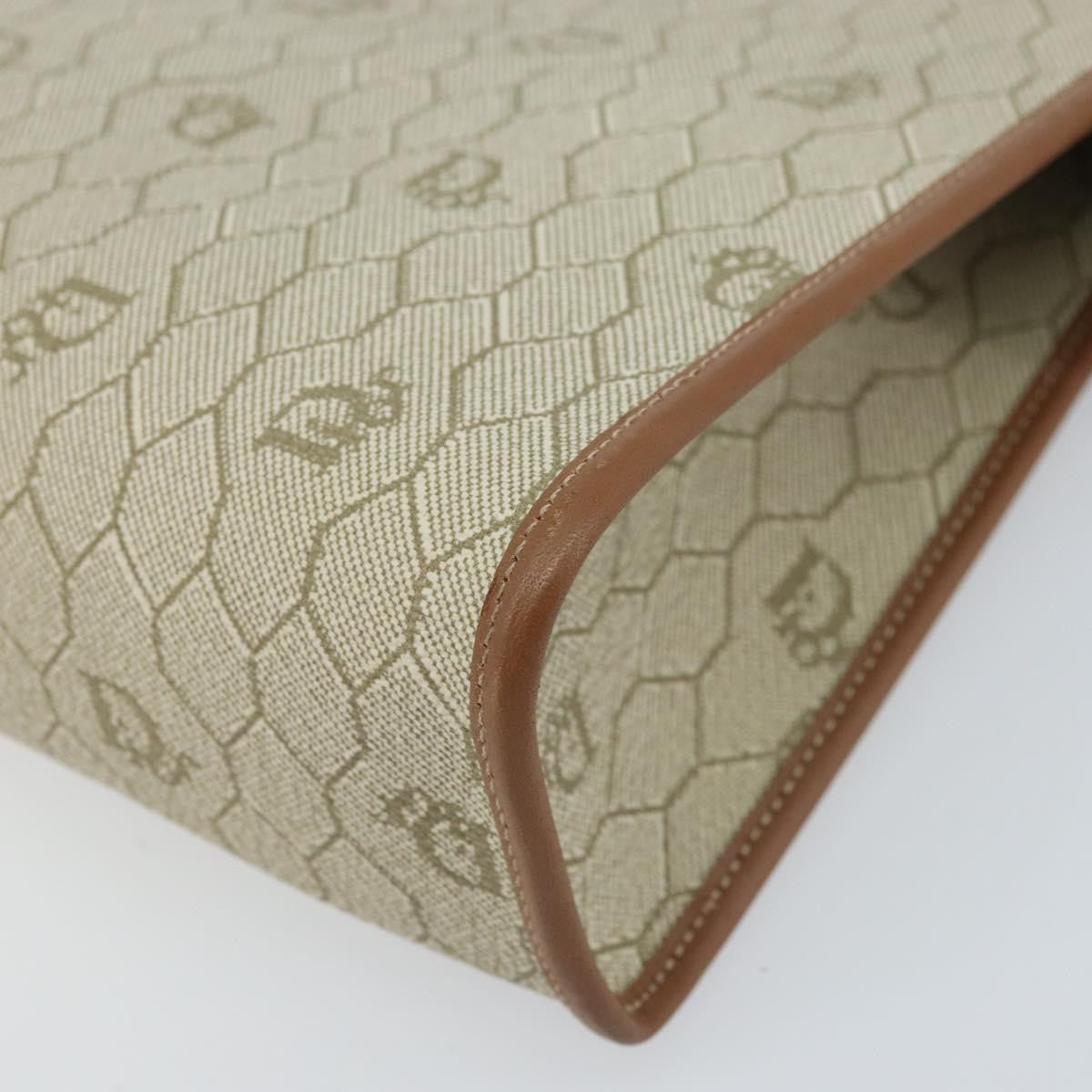 Christian Dior Vintage Honeycomb Zip Canvas and Leather, Beige, Canvas, Clutch