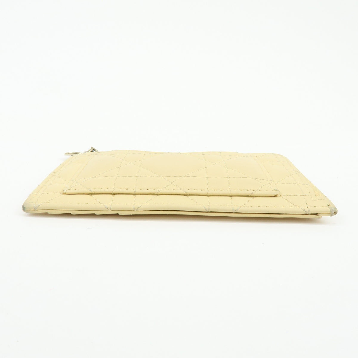 Christian Dior Lady Dior Card Holder Cannage Quilt Patent, Yellow, Leather, Card Holder