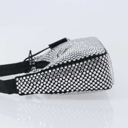 Prada Re-Edition 2000 Hobo Crystal Embellished Satin, Silver, Silk, Shoulder Bag