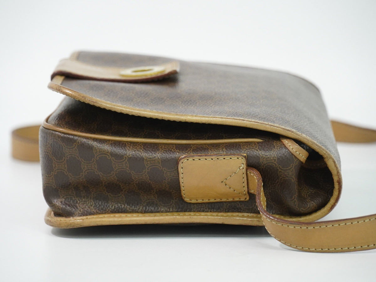 Celine Vintage Macadam Canvas and Leather, Brown, Canvas, Shoulder Bag