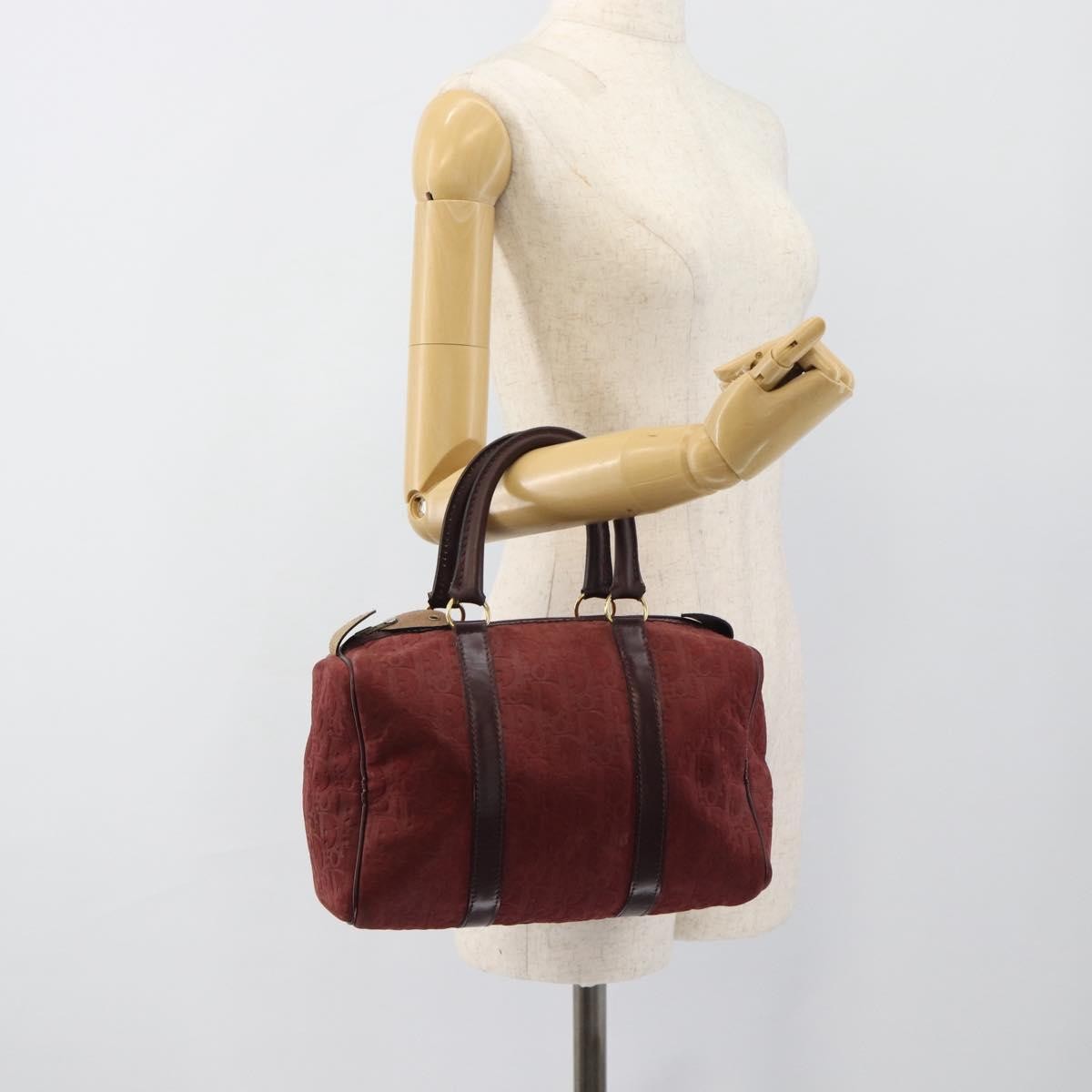 Christian Dior Boston Embossed Patent, Burgundy, Suede, Handbag
