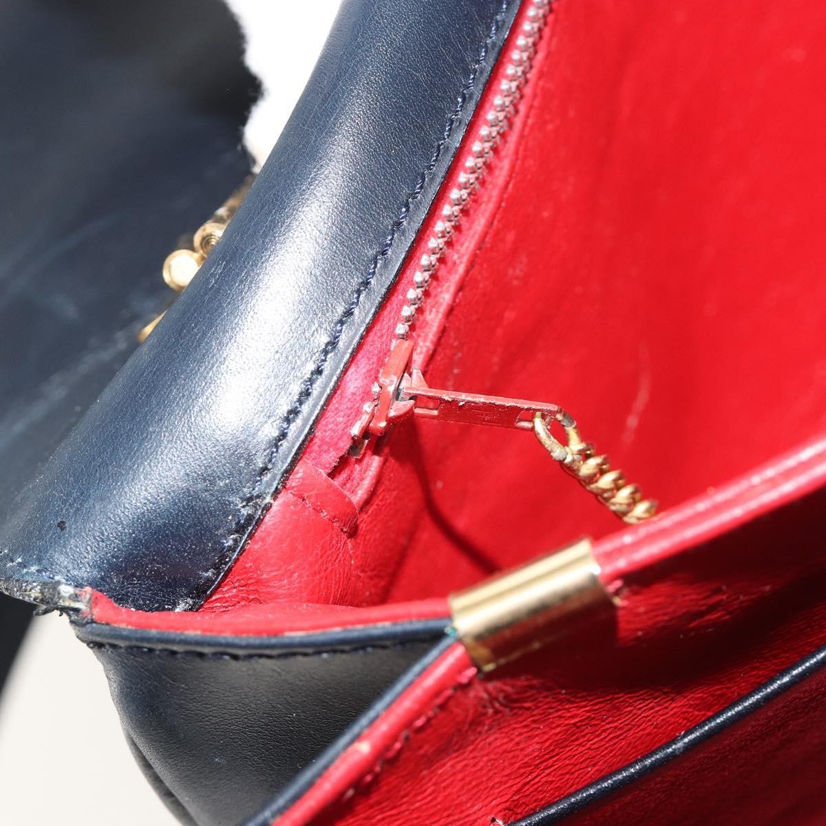 Celine Flap Shoulder Leather, Navy, Leather, Shoulder Bag