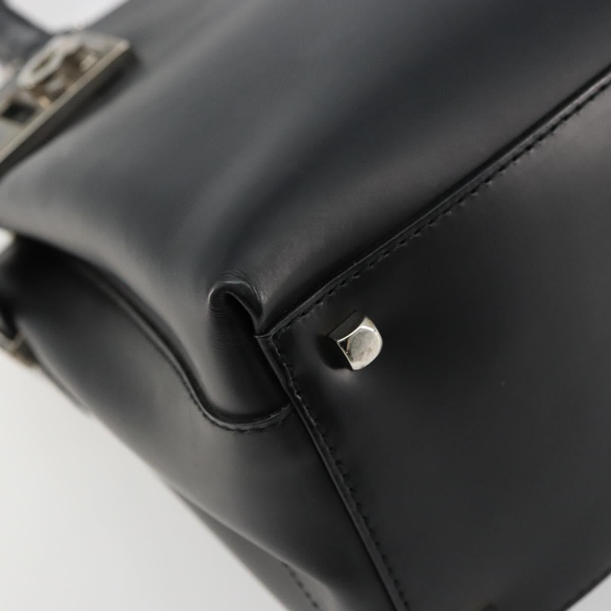 Salvatore Ferragamo Double Gancini Side Buckle Leather, Black, Leather, Tote Bag