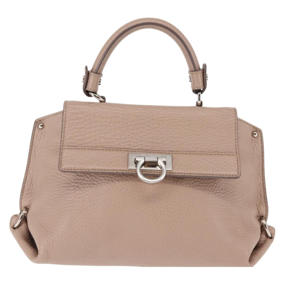 Salvatore Ferragamo Sofia Satchel Grainy Leather, Beige, Leather, Handbag