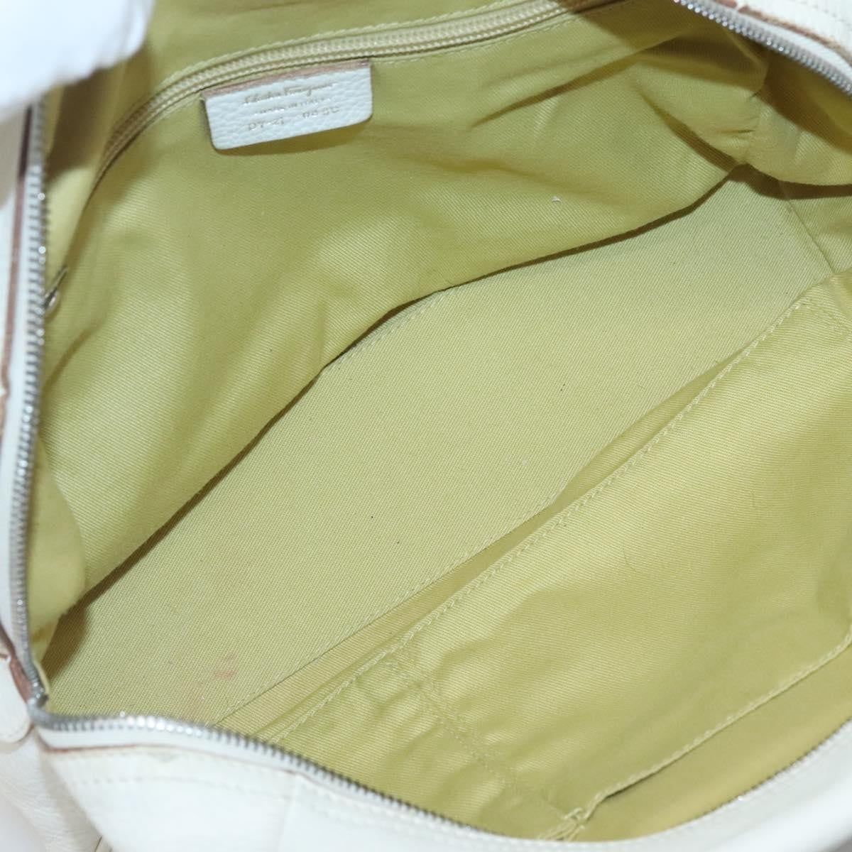 Salvatore Ferragamo Gancini Buckle Leather, White, Leather, Shoulder Bag