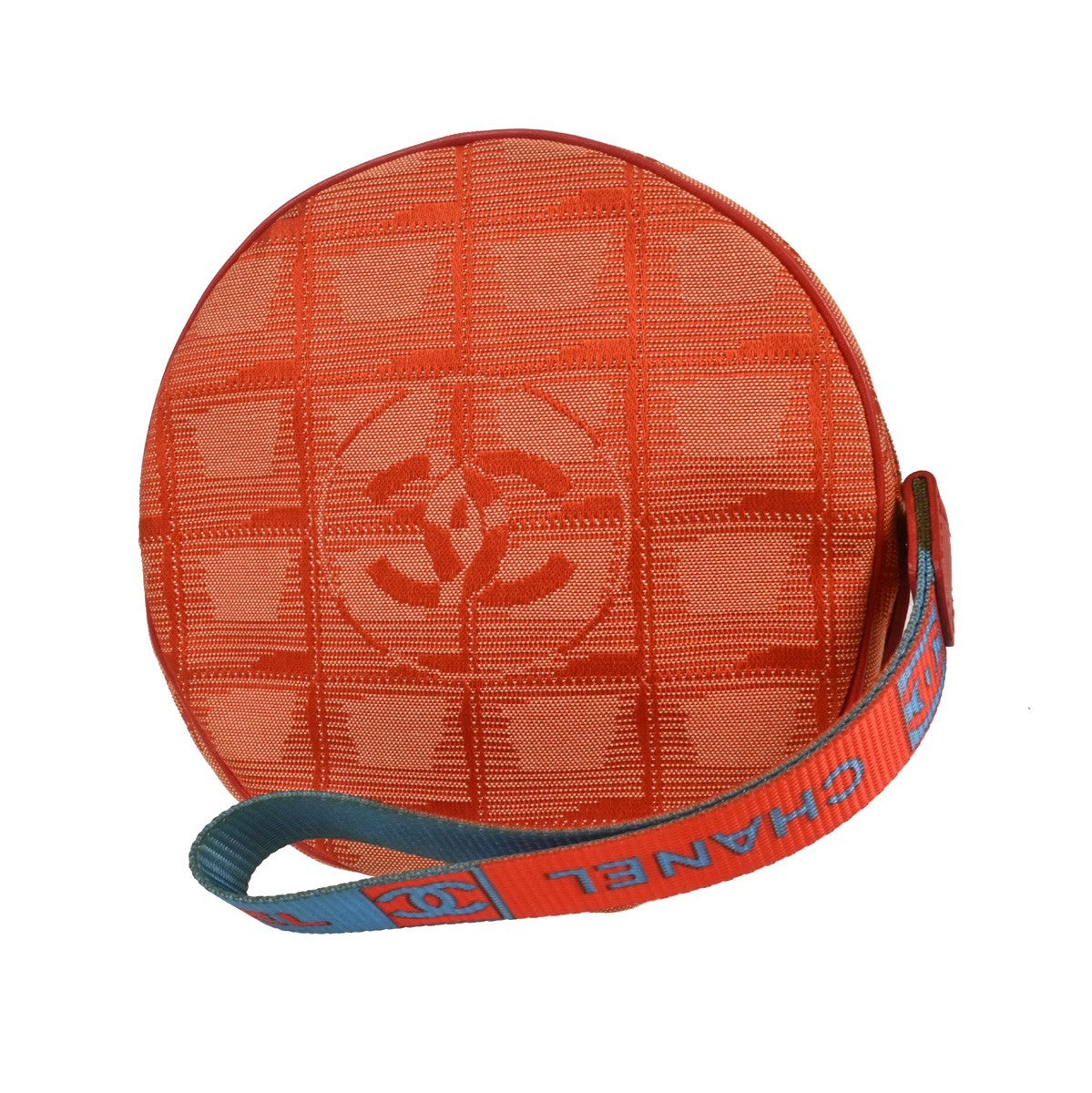 Chanel Travel Line Round Wristlet Nylon, Orange, Nylon, Clutch