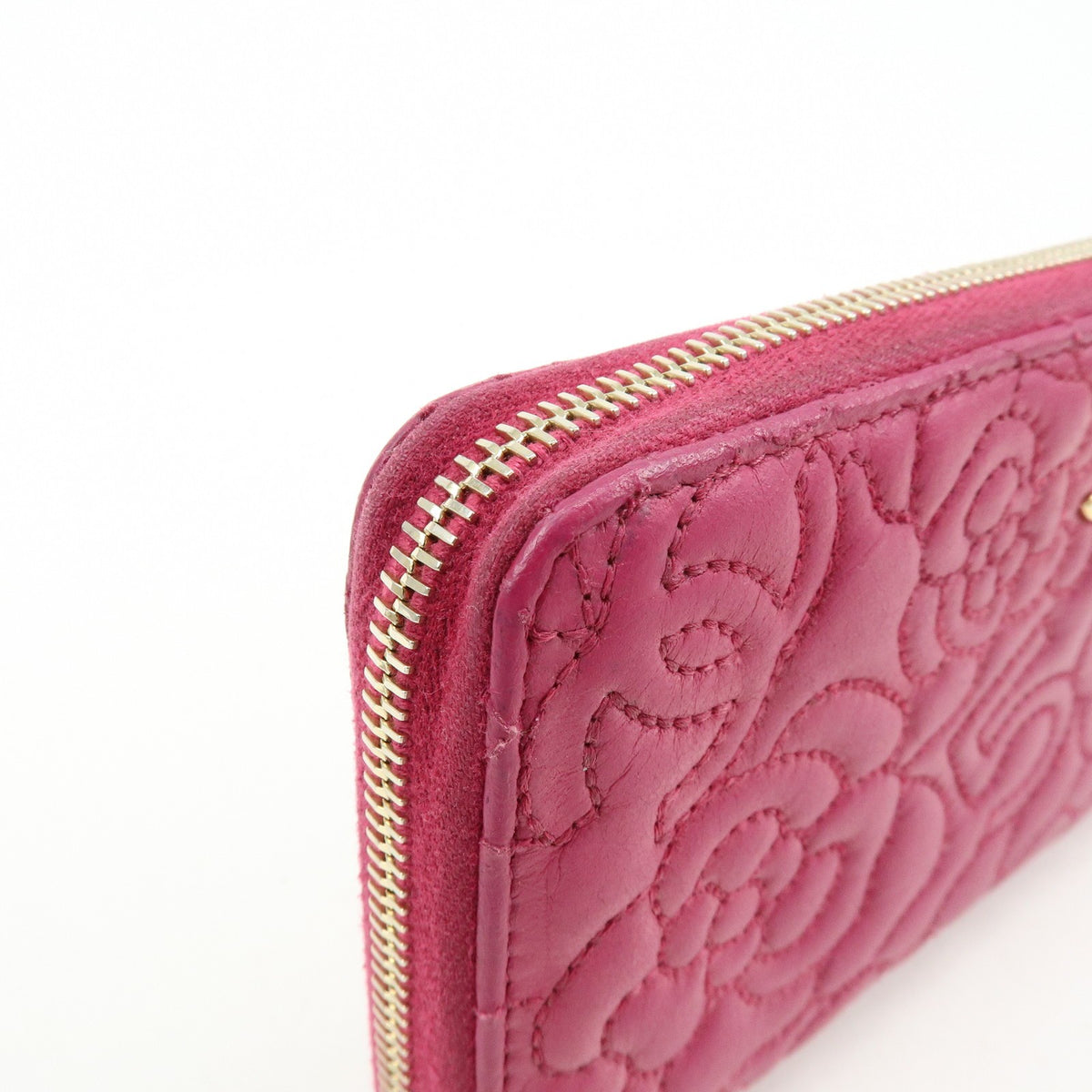 Chanel Zip Around Camellia Patent, Pink, Calfskin, Wallet