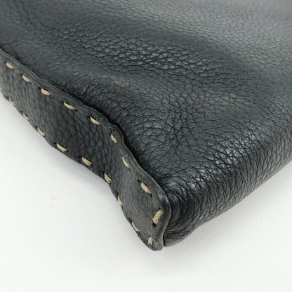 Fendi Vintage Selleria Zip Messenger Leather, Black, Leather, Handbag