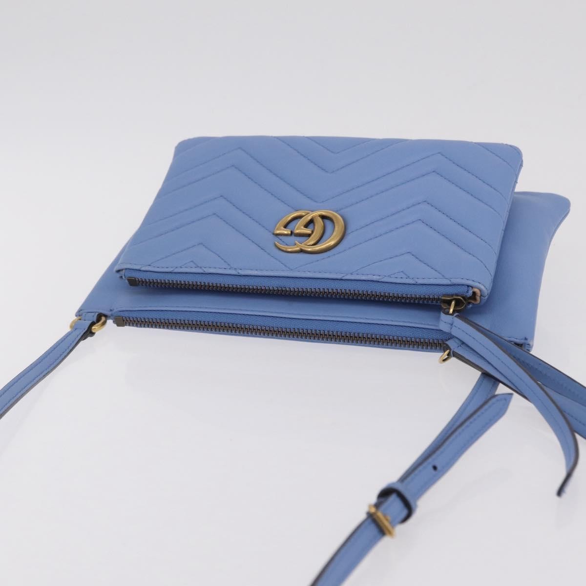 Gucci GG Marmont Double Matelasse Leather, Blue, Leather, Crossbody Bag