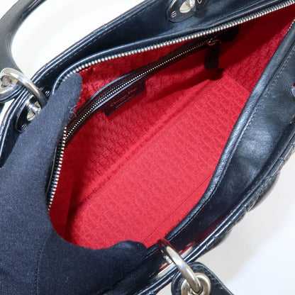 Christian Dior Lady Dior Cannage Quilt Lambskin, Black, Leather, Handbag