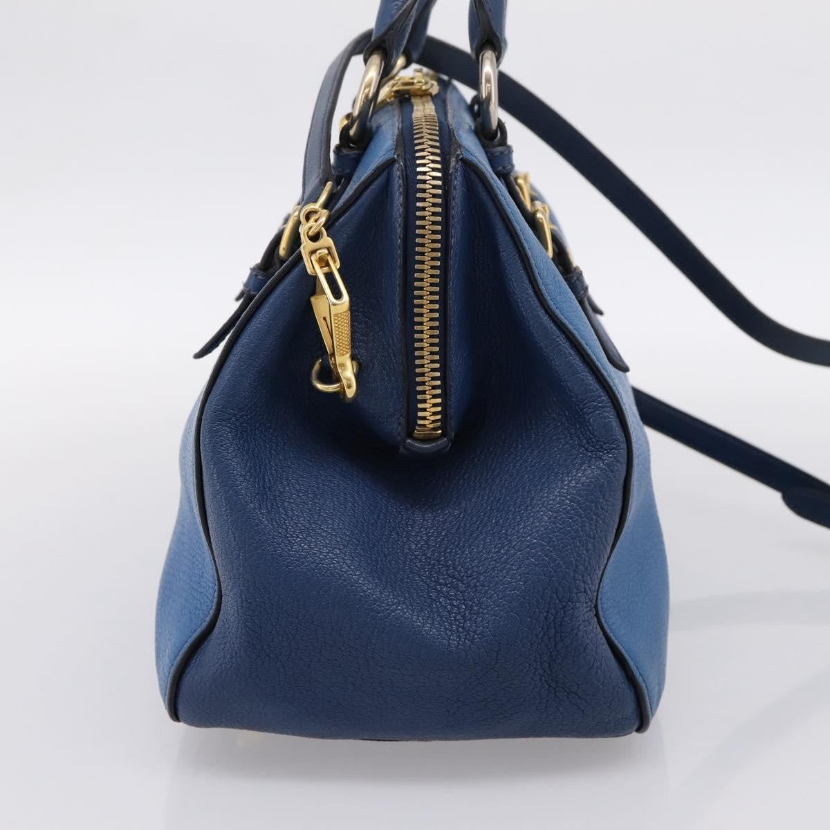 Miu Miu Madras Bowler Leather, Blue, Leather, Handbag