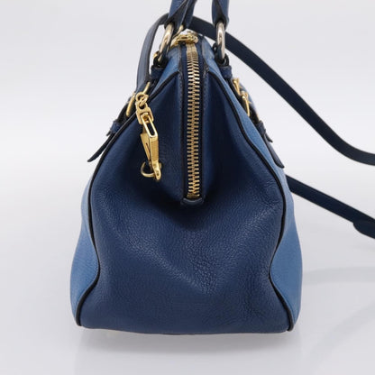 Miu Miu Madras Bowler Leather, Blue, Leather, Handbag