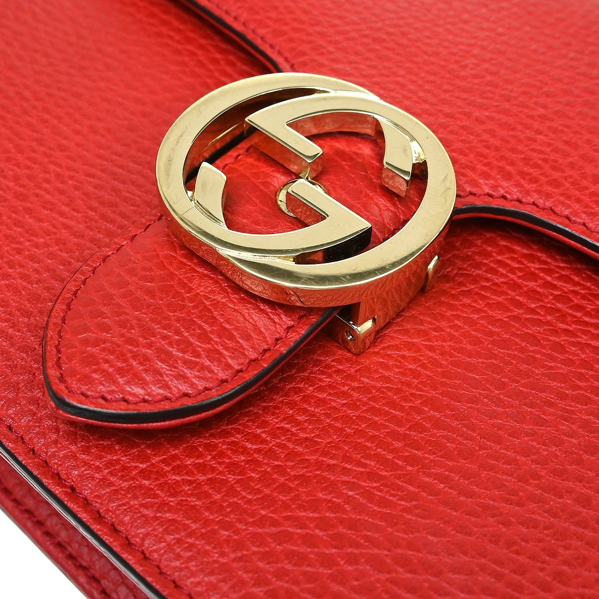 Gucci Interlocking Leather, Red, Leather, Shoulder Bag