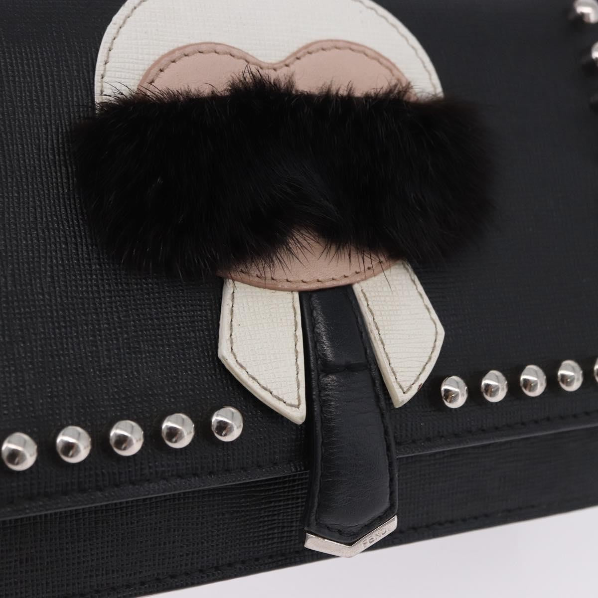 Fendi Karlito Wallet on Chain Studded Saffiano Leather, Black, Leather, Crossbody Bag