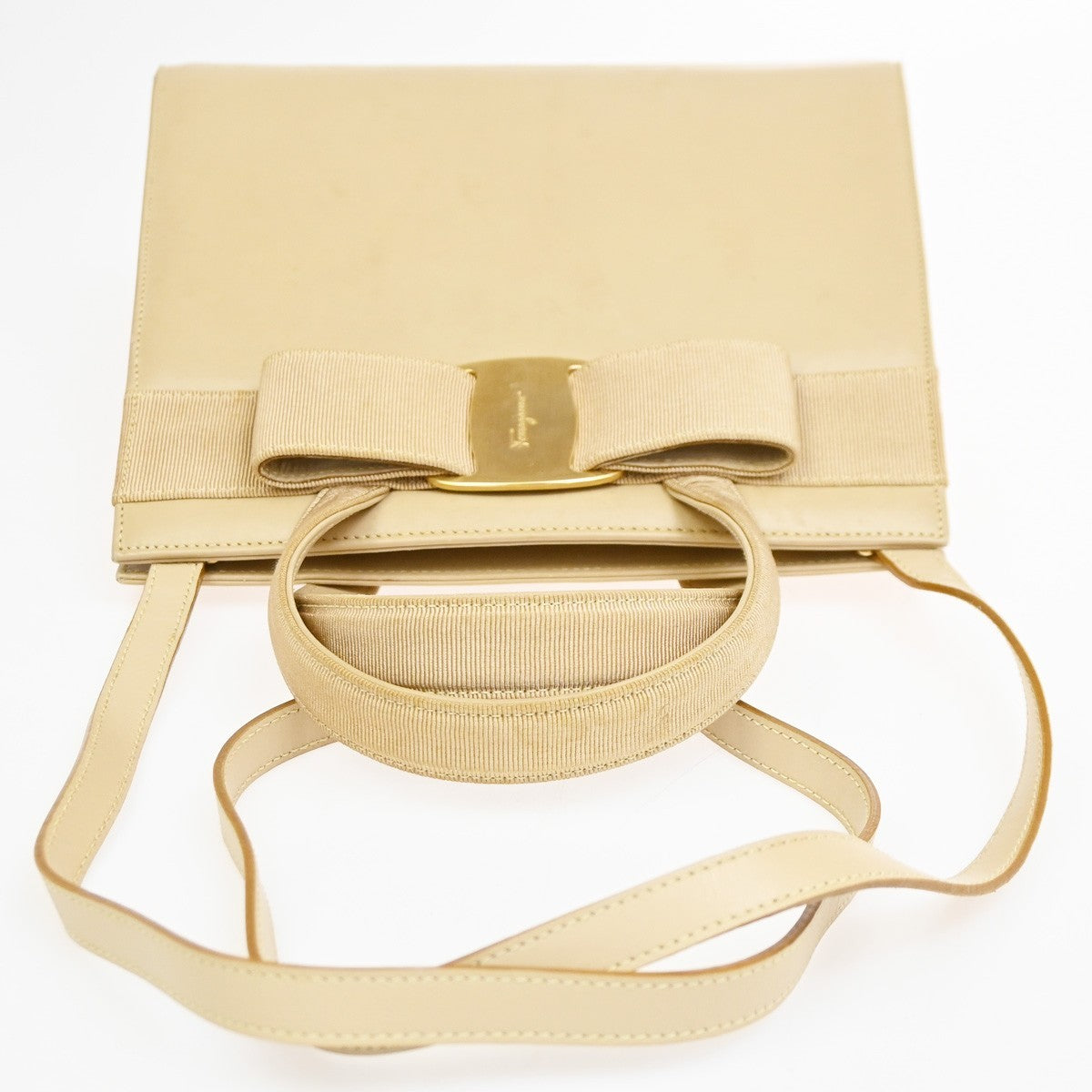 Salvatore Ferragamo Convertible Vara Bow Tote Leather, Beige, Leather, Handbag