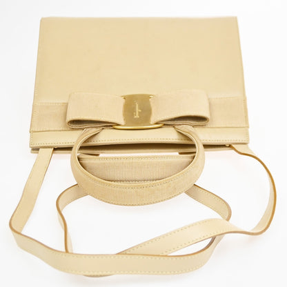 Salvatore Ferragamo Convertible Vara Bow Tote Leather, Beige, Leather, Handbag