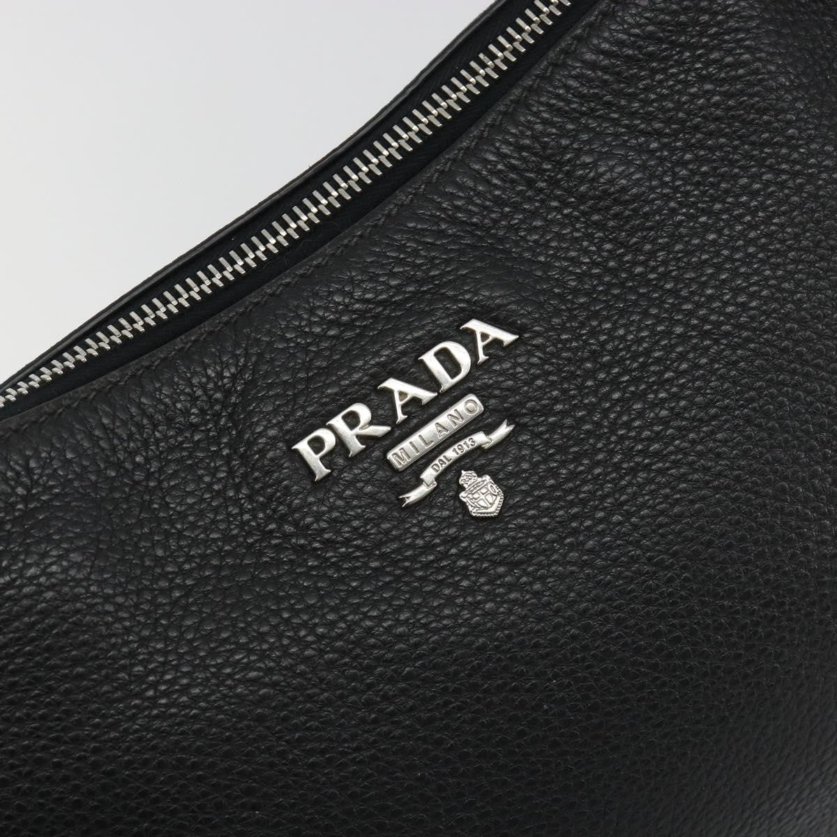 Prada Vitellino Mordo Hobo Leather, Black, Leather, Shoulder Bag