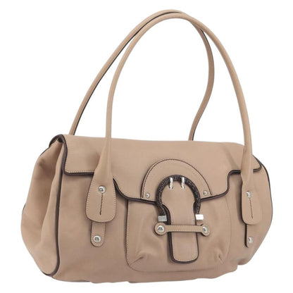 Salvatore Ferragamo Gancini Leather, Beige, Leather, Crossbody Bag