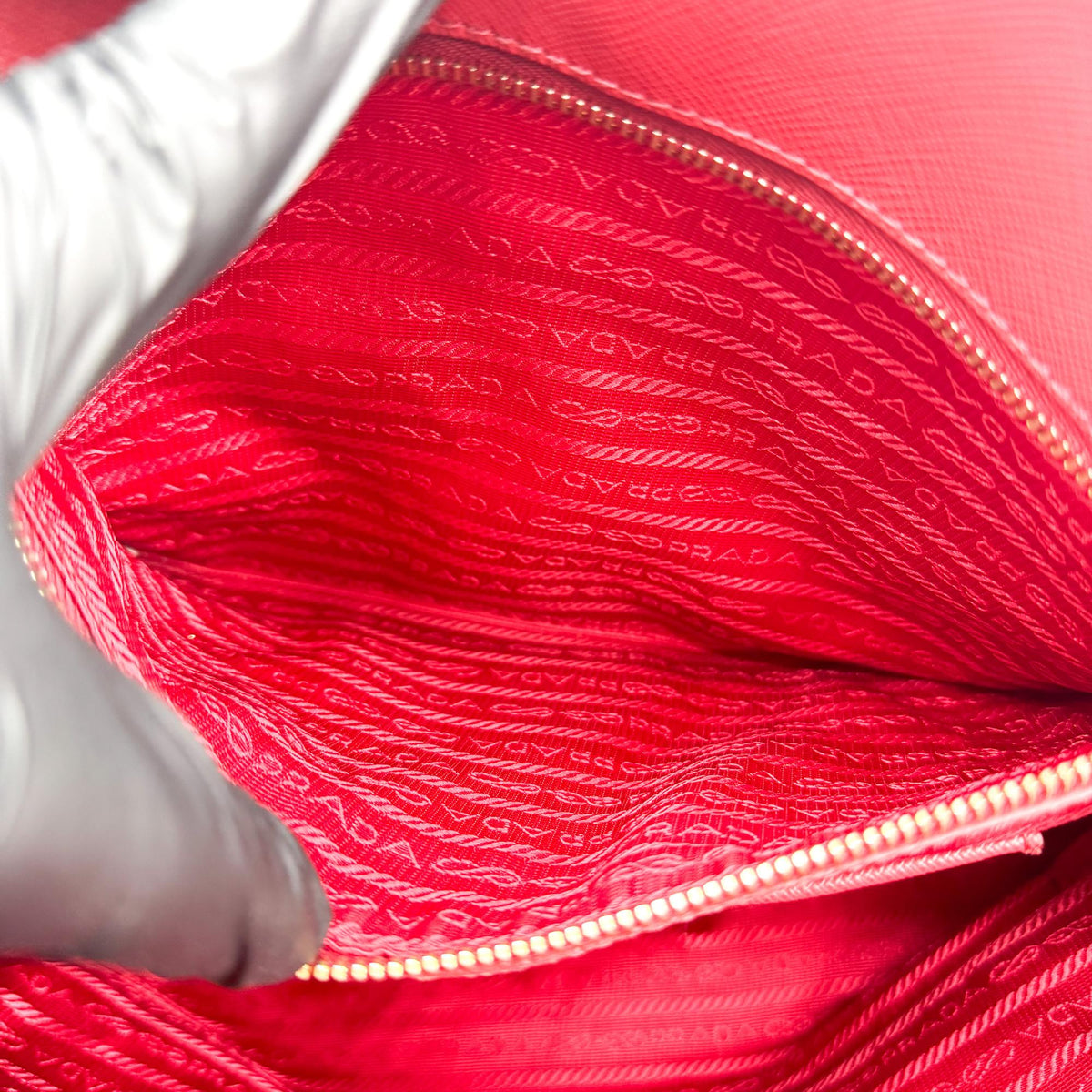 Prada Double Zip Lux Vernice Saffiano Leather, Red, Leather, Tote Bag
