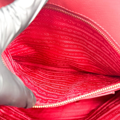 Prada Double Zip Lux Vernice Saffiano Leather, Red, Leather, Tote Bag