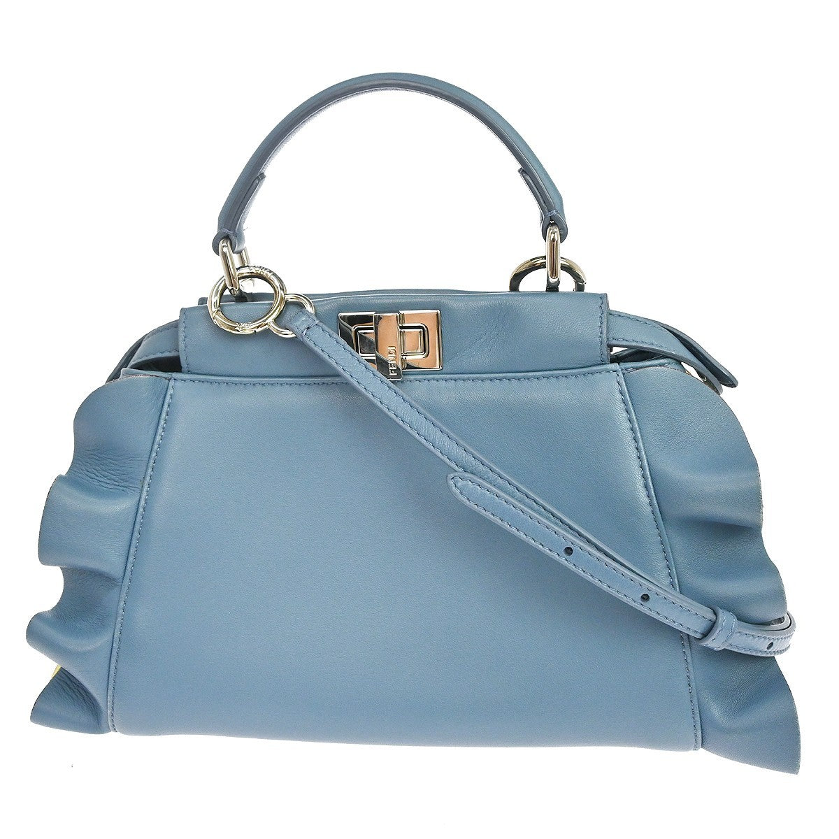 Fendi Peekaboo Leather, Blue, Leather, Handbag