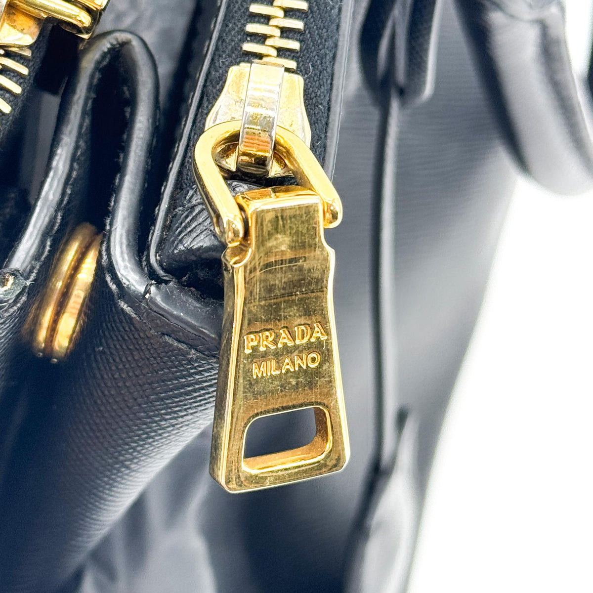 Prada Galleria Double Zip Saffiano Leather, Black, Leather, Tote Bag