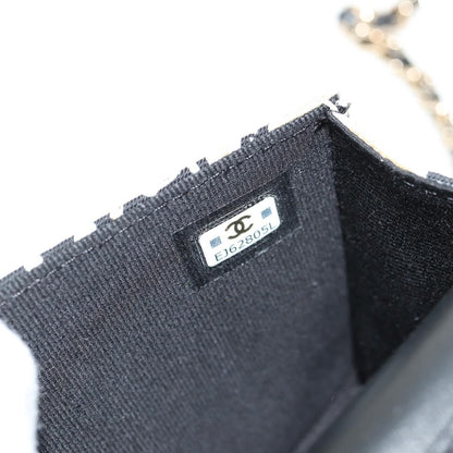 Chanel Flap Card Holder on Chain Quilted Printed Canvas, Beige, Satin, Shoulder Bag