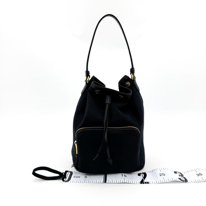 Prada Duet Drawstring Bucket Tessuto, Black, Canvas, Handbag