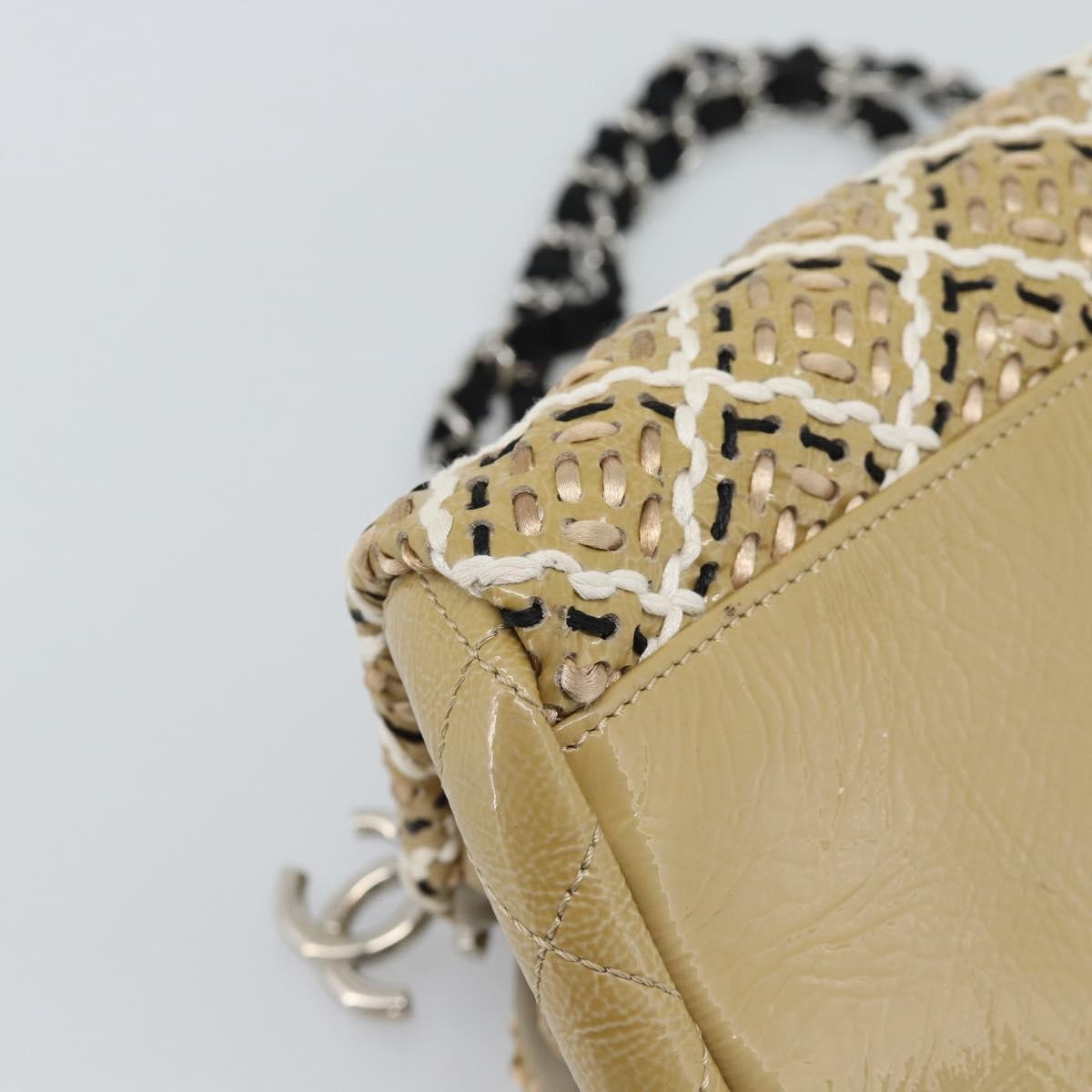 Chanel Just Mademoiselle Quilted Patent, Beige, Patent Leather, Handbag